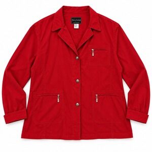 Vtg Terry Lewis Classic Luxury Red Button Front Lightweight Jacket Plus Size 2X
